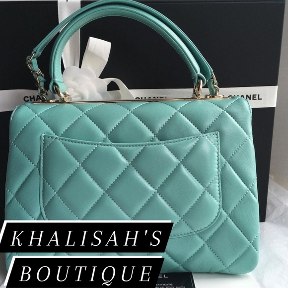 BNIB Very Rare Authentic Chanel Trendy CC 21S Tiffany Blue Gold Hardware Lambski - Picture 7 of 16